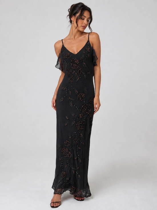 Sue Wong Dresses & Skirts - Sue Wong Nocturne Silk Beaded Cocktail Maxi Dress Black Women's Size 8 Evening